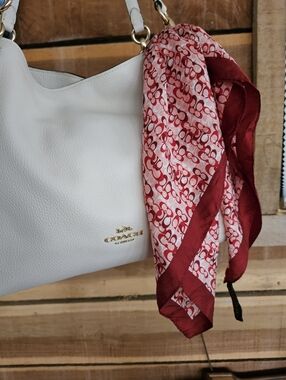 Vintage Coach 100% Silk Square Scarf Double C monogram Print Red 21x21 Preppy